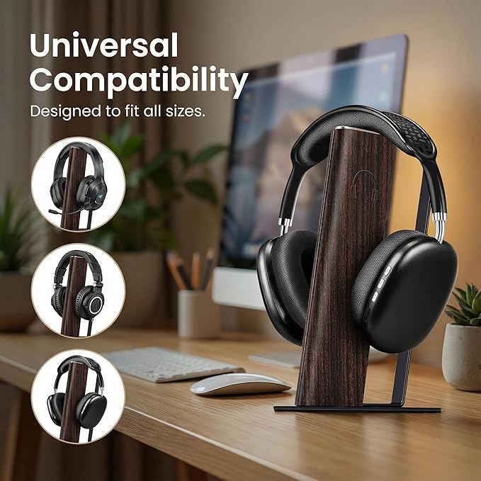 Gunking Premium Headphone Stand for Desk,Walnut Finishing Headphones Stand for Gaming&Studio Headphones with Heavy-Duty Anti-Slip Carbon Steel Base