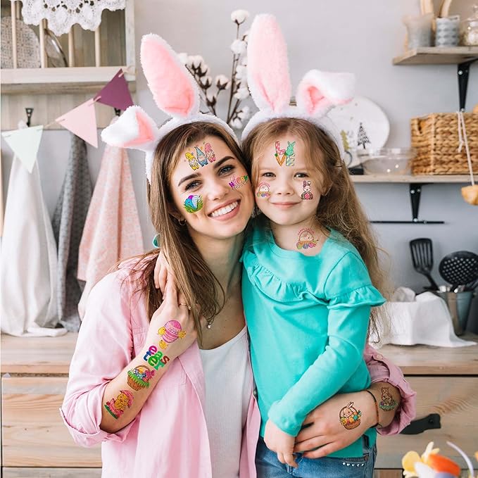 86PCS Easter Bunny Temporary Tattoos – Cute Easter Egg Tattoo Stickers, Bunny Theme Birthday Party Favors, Supplies, Decorations, Gifts for Kids Boys Girls, School Prizes, Carnival Rewards
