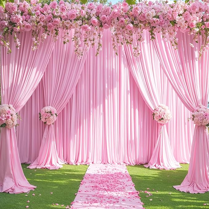 8 Panels Pink Backdrop Curtain for Parties Baby Shower Wrinkle Free Pink Photo Curtains Backdrop Drapes Fabric Decoration for Wedding Birthday Party 40ft(W) x 10ft(H)