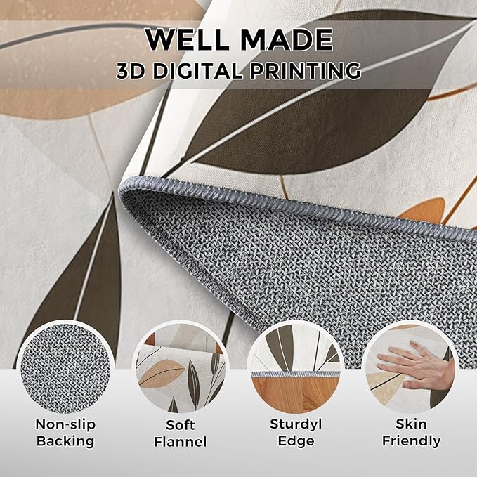 5x6 Abstract Leaves Rugs for Bedroom Decor, Washable Mid Century Modern Pattern Area Rug, Living Room Home Decoration, Non Slip Soft Thin, Modern Botanical Decor Carpet PF-P 117
