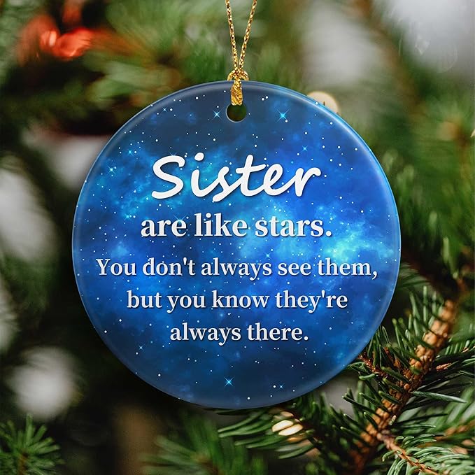 Sisters are Like Stars Christmas Ornament for Best Friend,Sister Friendship Gifts for Women Sisters Best Friends Bestie BBF,Ceramic Friendship Ornament Gift for Christmas Decoration Birthday Ideas