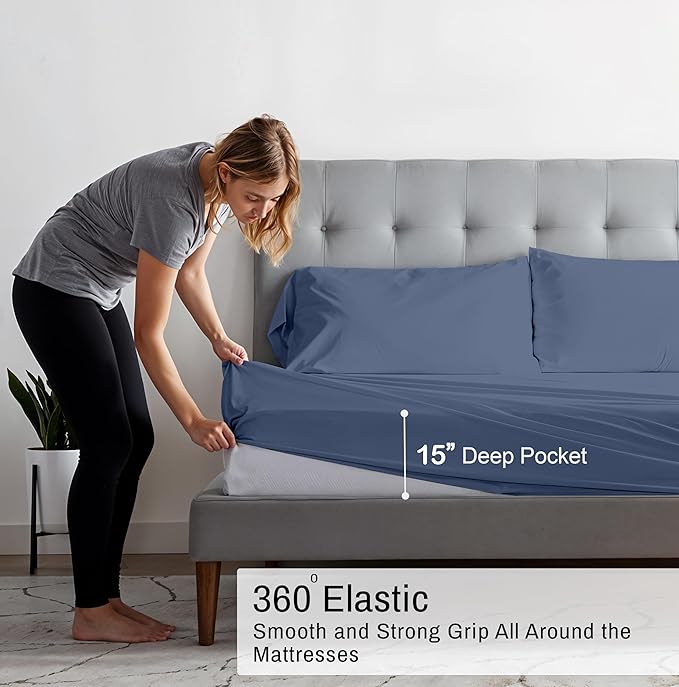 RUVANTI 100% Organic Cotton Sheets Full Size, Percale Weave, GOTS Certified, 4-Piece Set, Deep Pocket 15", Crisp & Breathable, Soft Durable Bedding, Sábanas Algodón Orgánico – Wild Wind