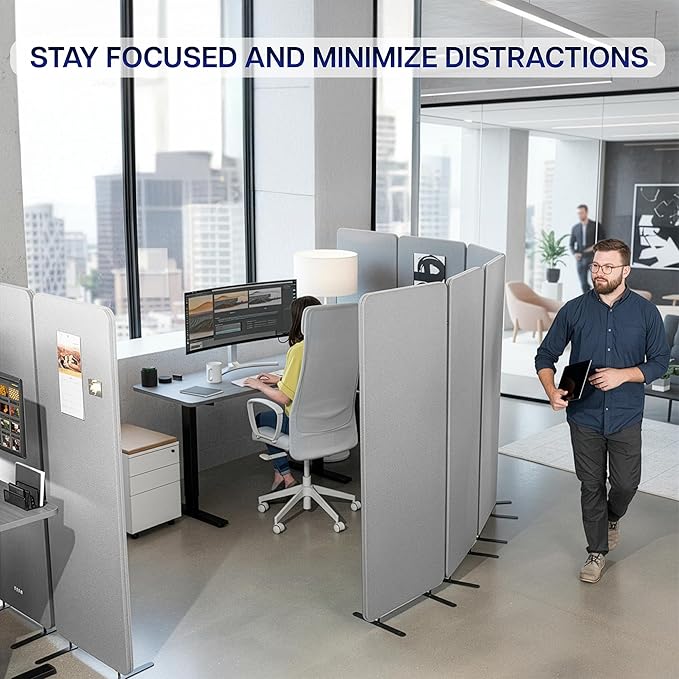 VIVO Freestanding 145 x 66 inch Privacy Panel System, Cubicle Divider, Acoustic Wall Partition, x6 24 inch Panels, Gray, PP-KIT-T145G