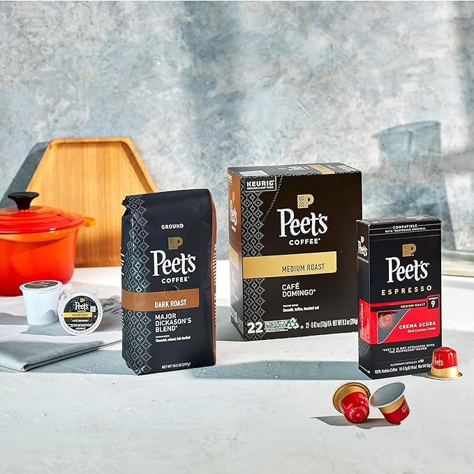 Peet's Coffee, Dark Roast Decaf Single Serve Coffee Pods, 100% Arabica Coffee - Decaf House Blend 32 Count (1 Box of 32 Pods)