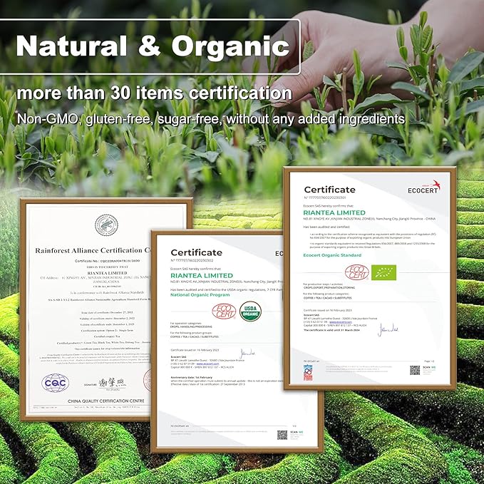 RIANTEA Organic Black Tea Bags - Low Caffeine, Cold & Hot Brew, Premium Quality from Award-Winning Plantation, Non-GMO, Biodegradable, Unsweetened, 100% Natural