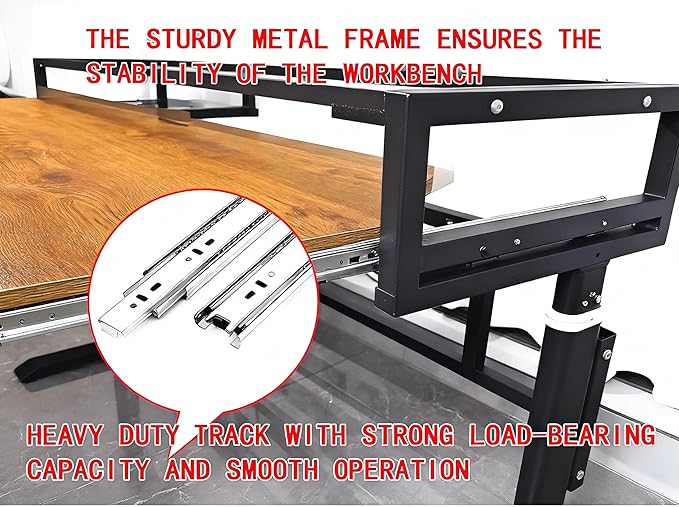 Studio Desk with Keyboard Tray | Hand-Crank Adjustable Standing Desk Workstation for Music Production, Cable Management, MIDI Keyboard Shelf (Black, 55In)