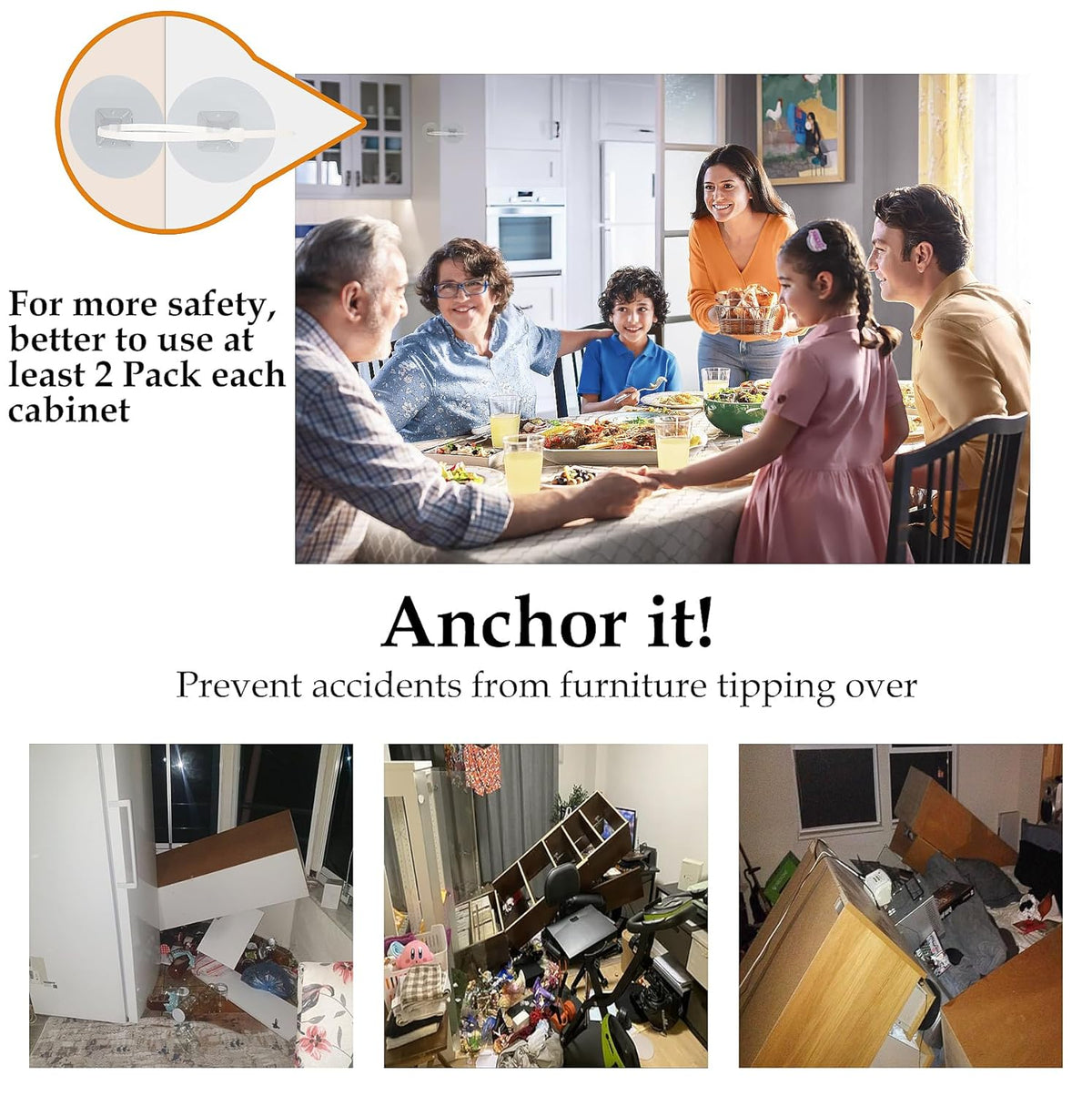 Furniture Anchors (30 Pack) No Drill Upgraded Furniture Straps for Baby Proofing, Self-Adhesive Secure 168 Pound Furniture Prevent Falling Anti Tip Earthquake Straps for Child Safety