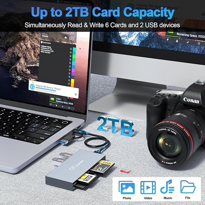 CFexpress Type B Card Reader 8 in 1, 10Gbps Multi CF Express Reader Adapter for CFexpress Type B/CF/XD/MS/TF/SD Memory Card Readers Hub with 2*USB Gen 3.2 Data Port for Windows/Mac/Linux/Android