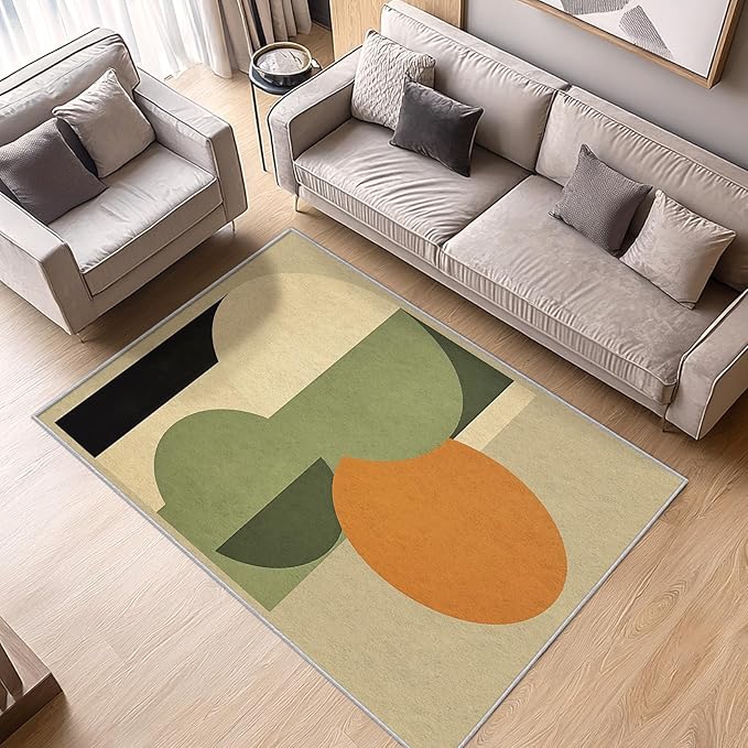 Mid Century Modern Rug 8x12, Washable Abstract Geometric Rugs for Living Room Bedroom, Minimalist Area Rug for Home Decor, Non Slip Backing Floor Carpet - 8 x 12 ft