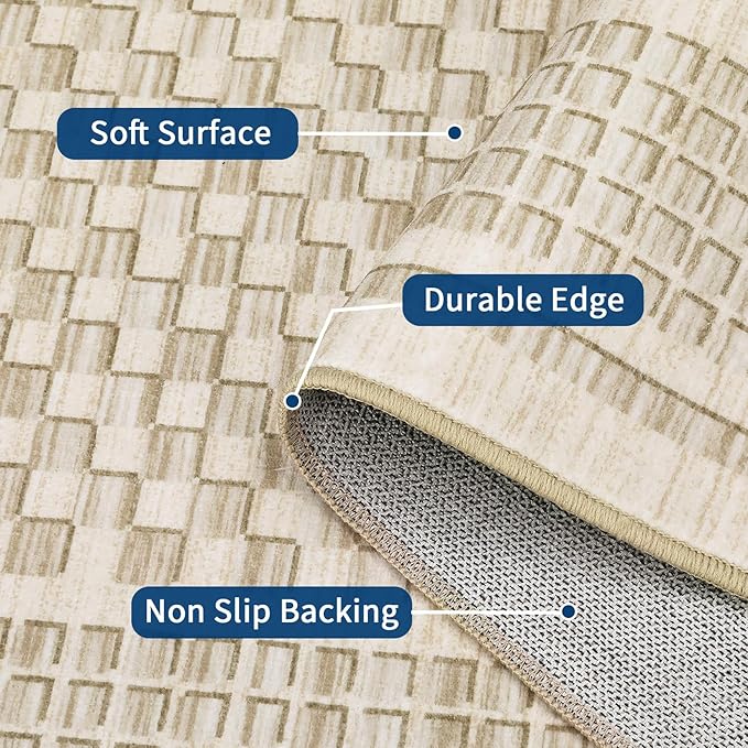 Washable Area Rugs 10x13 Rug for Living Room Modern Grey Rug Plaid Large Area Rug for Bedroom Decor Rustic Non Slip Throw Rugs Low Pile Stain Resistant Carpet for Office Dining Room 10'x13'
