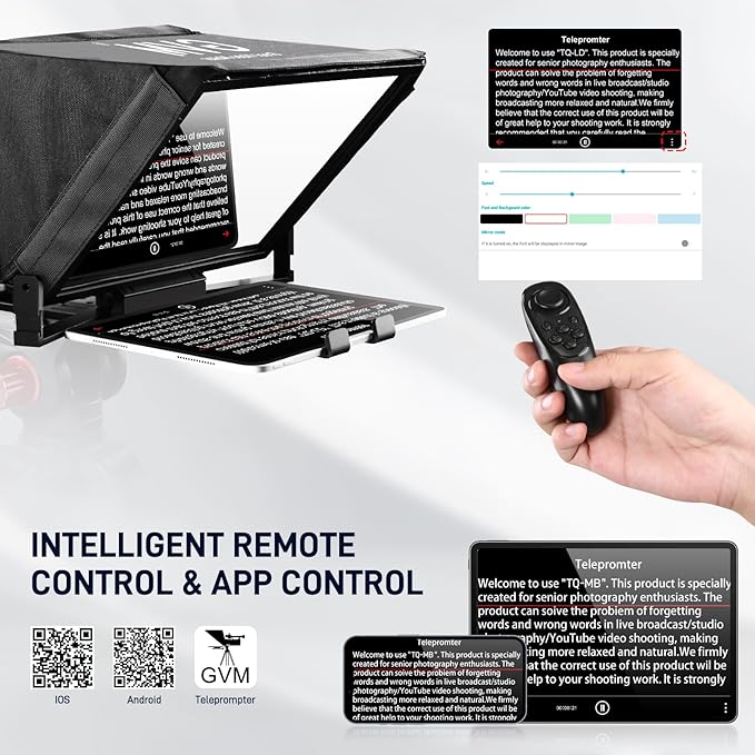 GVM 12" Teleprompter kit with Remote Control & App, Collapsible Teleprompter for iPad Tablet Phone DSLR Camera, Prompter with Carry Case, HD Refective Display, for Video Recording/Vlogger