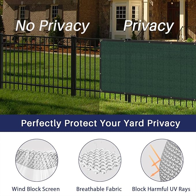 Windscreen4less Privacy Fence Screen Heavy Duty Windscreen Fencing Mesh Fabric Shade Net Cover with Brass Grommtes for Outdoor Wall Garden Yard Pool Deck, 6'x255' Green