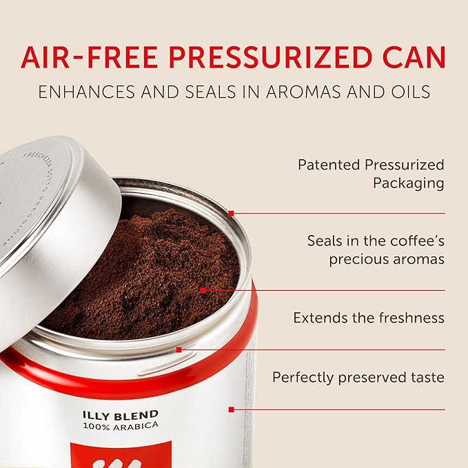illy Ground Espresso Coffee, Classico Medium Roast, 100% Arabica, Premium Italian Coffee, Pre-Ground for Espresso Machines, 8.8oz, 12 Pack