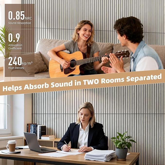 TO-TH Wood-Look Acoustic Wall Panels, 10 Pack 47.2” x 23.6” Acoustic Panels, Decorative Sound Absorbers Sound Dampening Panels for Home, Office, Basement, Natural Oak