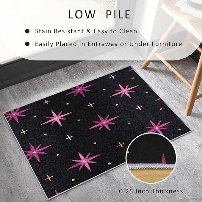 Atomic Throw Rugs 2x3, Mid Century Modern Retro Washable 2 x 3 Indoor Door Mat for Entryway, Bedroom, Kitchen, Low Pile Non Slip Stain Resistant, Atomic Starburst Home Decor & M849