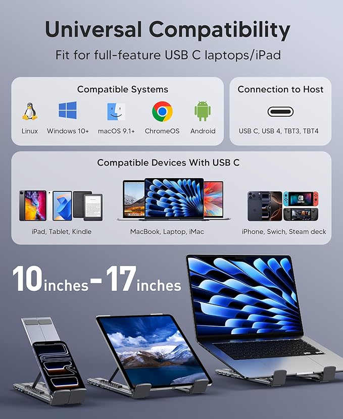 RoRoSkin 8-in-1 USB C Laptop Docking Station with 4K HDMI, 2 USB 3.0, PD 100W, Aluminum USB C Dock Tablet Stand Universal Dock Station for MacBook Pro/Air/Dell/HP/Surface/Lenovo, Plug and Play