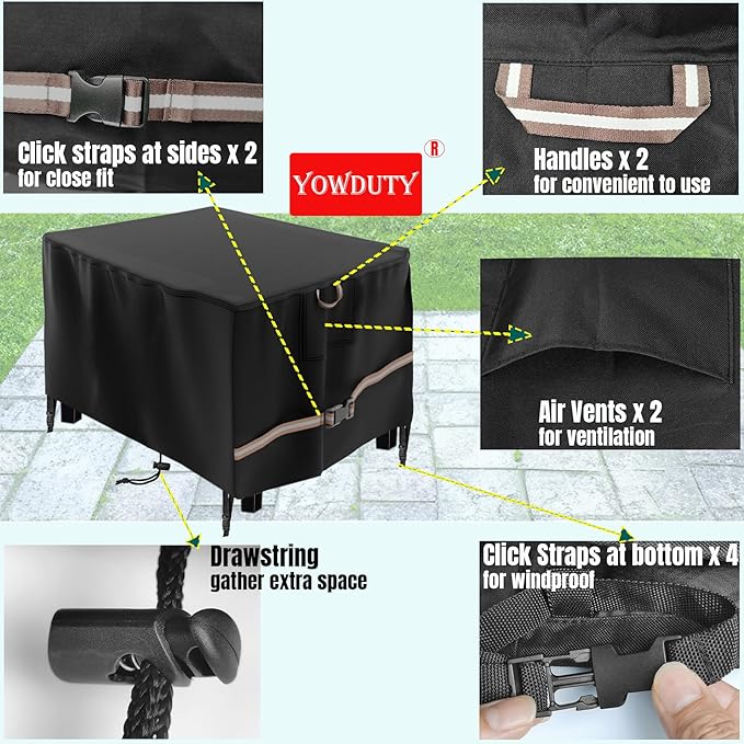 YOWDUTY Rectangular Propane Gas Fire Pit Table Cover 48x28x24 In, Waterproof Heavy Duty 600D Rectangle Outdoor Fireplace Cover 48 In, All-weather Protection For Patio Firepit Table 45-48 In