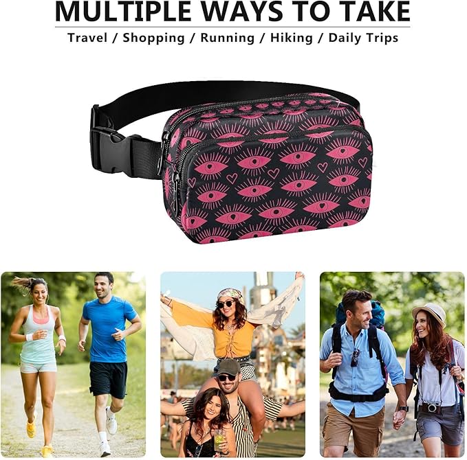 Evil Eyes Pink Fanny Pack for Women Men Water Resistant Fashion Waist Packs with Adjustable Strap Belt Bag for Travel Workout Jogging Hiking 21220451