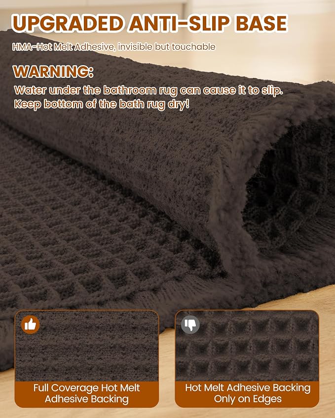 Smiry Waffle Bath Mat 47x24, Extra Soft Absorbent Bathroom Rugs, Non Slip Machine Washable Quick Dry Bath Rugs for Bathroom Floor, Tub, Shower, Home Decor Accessories, Chocolate