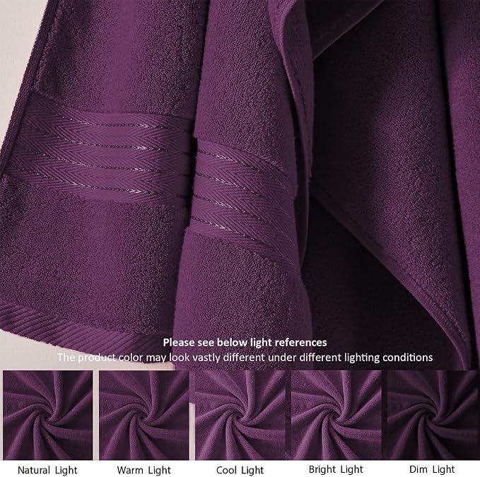COZYART Purple Hand Towels for Bathroom 4 Pcs, 13x30 Cotton Guest Hands Towel Set Super Soft Highly Absorbent Durable 650 GSM for Daily Use
