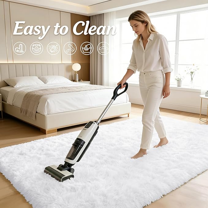 OLANLY 5x7 Machine Washable Large Area Rugs for Living Room, Bedroom, Soft Fluffy Shaggy Bedside Rug, Indoor Floor Carpet for Kids Girls and Boys, Dorms, Nursery, Home Decor Aesthetic, White