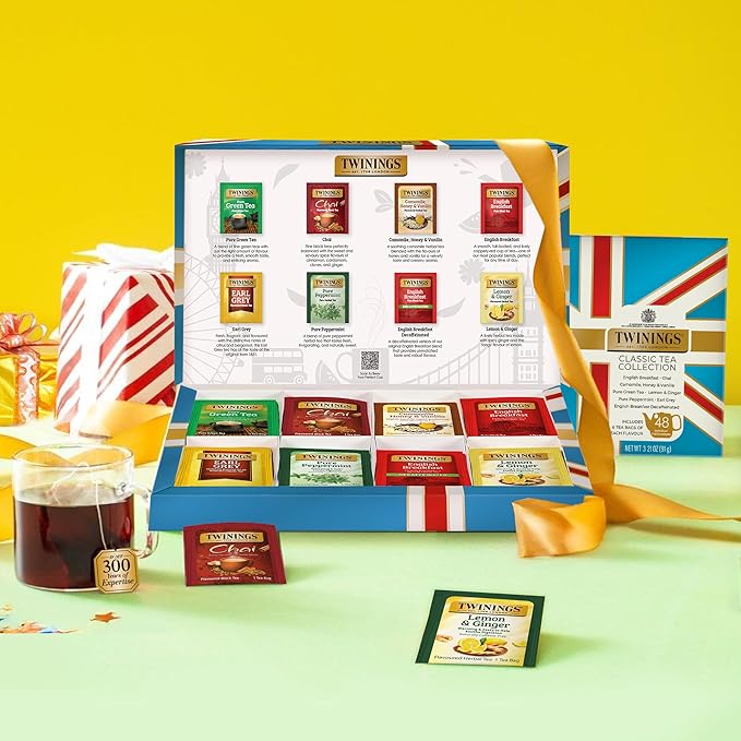 Twinings Tea Classics Collection Gift Box Variety Sampler, 48 Tea Bags (Pack of 1), Enjoy Hot or Iced, Includes Black, Herbal, Green, & Chai Teas