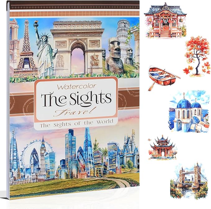 Dwpetzo Travel Scenery Scrapbook Stickers for Scrapbooking, Precut Landmark PET Washi Sticker Book for Journaling, Junk Journals Supplies, Planner, Crafts Arts, A5, 20 Sheets