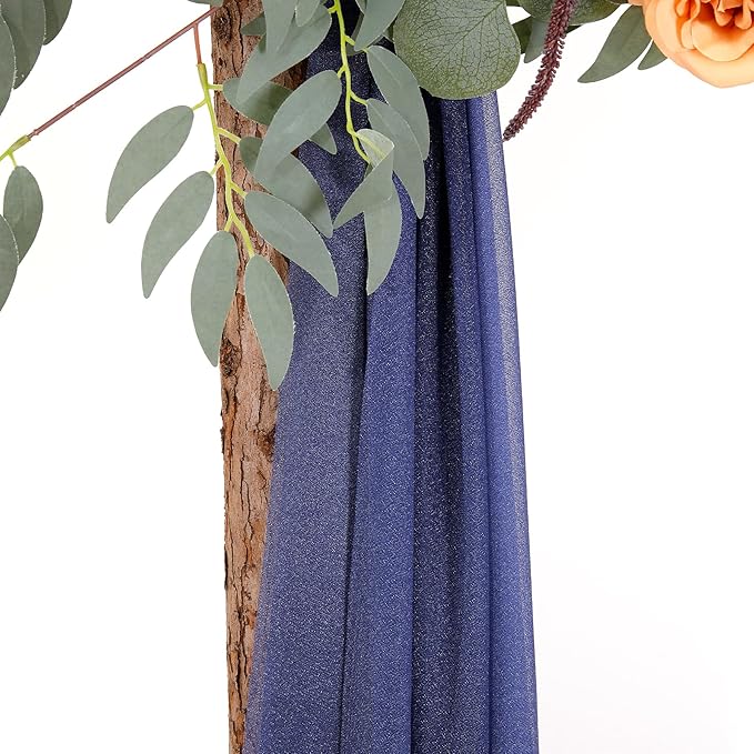 Navy Blue Arch Drapes for Wedding Arch Draping Fabric Sheer Backdrop Curtain for Ceremony Bridal Party Decor 19Ft Length x 28" Width 2 Panel