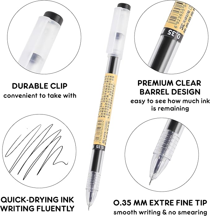 RIANCY Black Gel Ink Pens, 0.35mm Extra Fine Point Tip Smooth Writing Pens Ballpoint, Japanese Style Stationery No Smudge Rollerball Pens, Quick Drying for Journaling Office School Supplies 12pcs