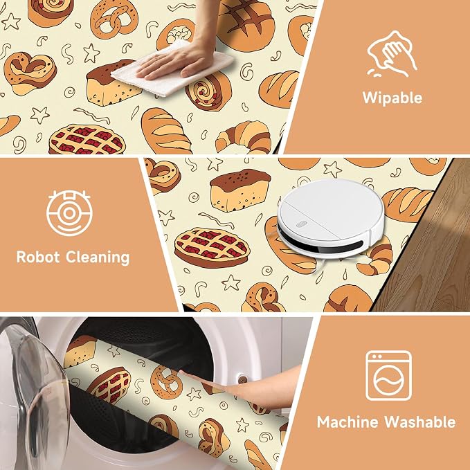 Cute Bread Area Rug 3D Cattoon Carpt Waffle Croissant and Muffin Rugs for Entryway Bedroom Living Room Kitchen Home Decor Washable Non Slip Floor Mat,3'x5'