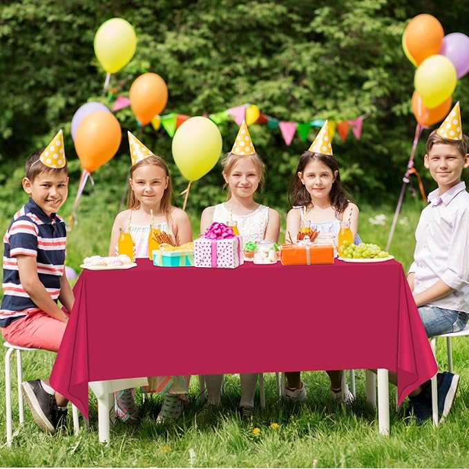 WNINK 4 Pack Bright Red Plastic Tablecloth Disposable Table Covers 54" x 108" Table Cloths for Bridal Shower Engagement Wedding Birthday Picnic Parties