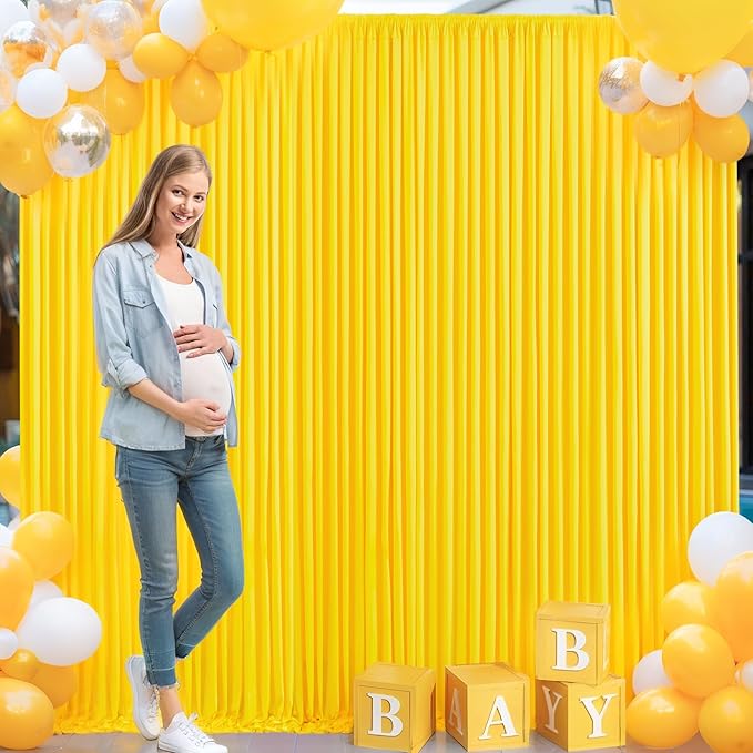 4 Panels Yellow Backdrop Curtain for Parties Wrinkle Free Lemon Yellow Photo Curtains Backdrop Drapes Fabric Decoration for Birthday Party Wedding Baby Shower 20ft(W) x 10ft(H)