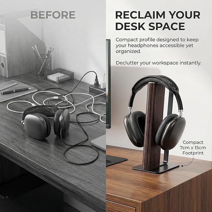 Gunking Premium Headphone Stand for Desk,Walnut Finishing Headphones Stand for Gaming&Studio Headphones with Heavy-Duty Anti-Slip Carbon Steel Base