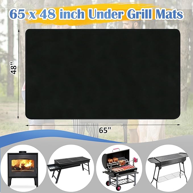 Ogrmar 65 x 48 Inch Under Grill Mats for Outdoor Grill, Indoor Fire Pit/Fireplace Mat, Waterproof Oil-Proof Grill Floor Pads, BBQ Mat Protector for Deck, Patio and Grass (65 * 48 Inch)