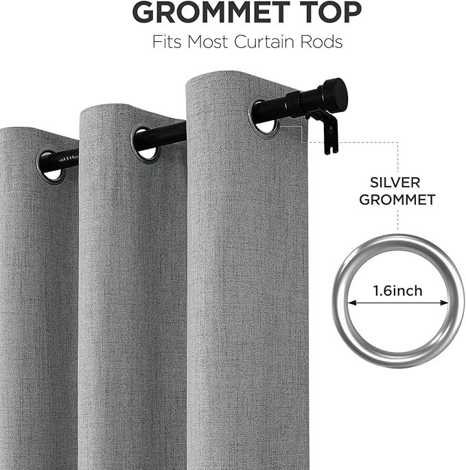 Joydeco Blackout Curtains 84 Inches Long 2 Panels Burg, Room Darkening Curtains for Bedroom, 100% Black Out Textured Thermal Drapes Privacy Protection 2 Panels Set(W52 x L84 Inch, Light Grey)