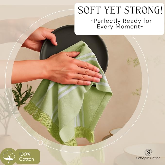 Stripe Tea Towels 4 Pack, 16x26 Inches, Dish Towels for Kitchen Drying, Reusable Rags, Absorbent and Washable Cloths, Cleaning Towels for Dishes and Everyday Use - Lemon Green