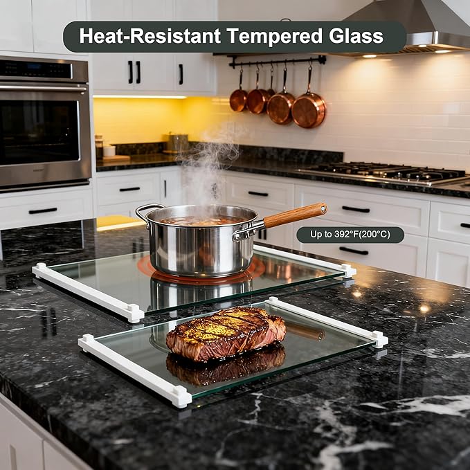2PCS Glass Cutting Board with Silicone Grip, 80% Stronger Shatter Resistance and Slip Resistance,No Scratches/Microplastic-Free,Dishwasher Safe, Non Toxic Chopping Board for Kitchen (White)