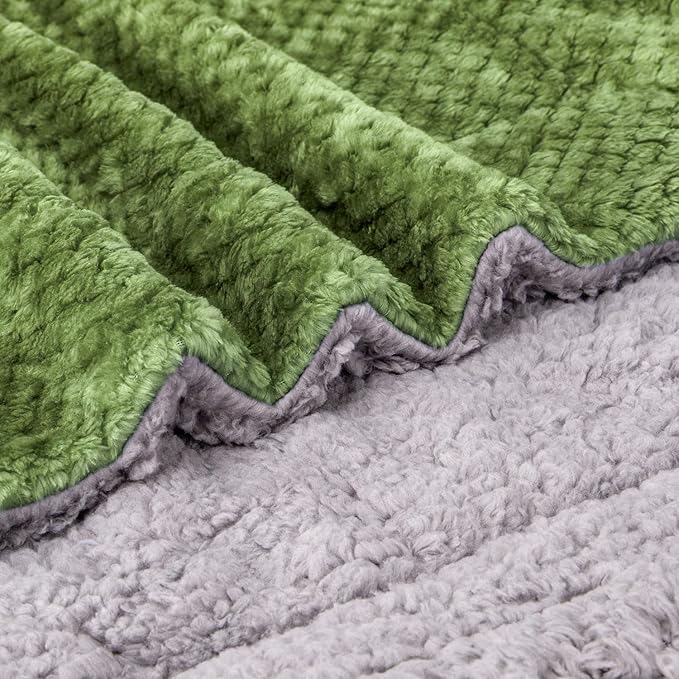 Fuzzy Sherpa Reversible Blanket for Baby, Soft Warm Cozy Coral Fleece Toddler, Infant or Newborn Reversible Blanket for Crib, Stroller, Travel, 40”×60”, Olive Green