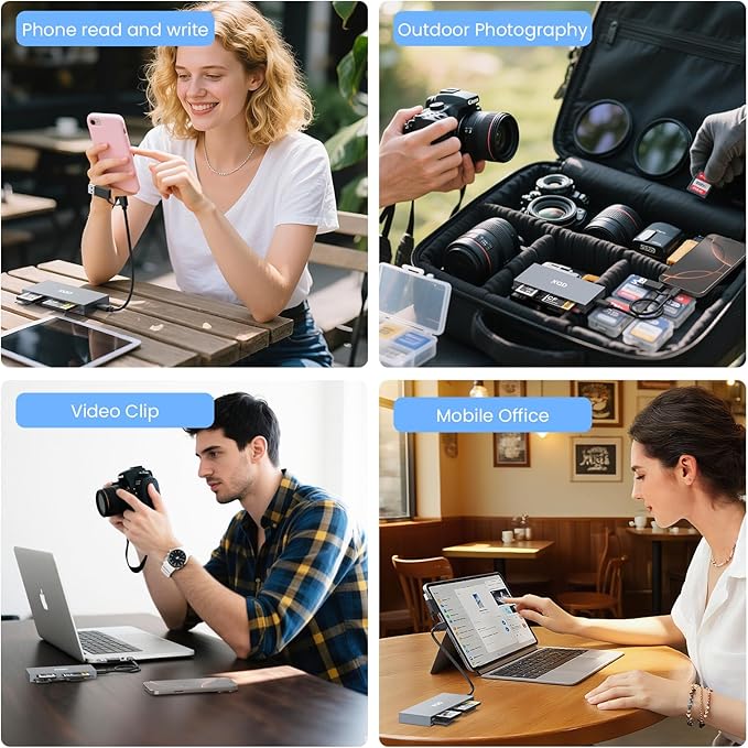 10Gbps XQD Card Reader 8 in 1 Multi-Card Reader USB C for Sony G/M Series, Lexar 2933x/1400x USB Mark XQD Card/CF/XD/MS/TF/SD Memory Card Reader/Writer/Hub USB 3.2 for Windows/Linux/Mac OS/Android