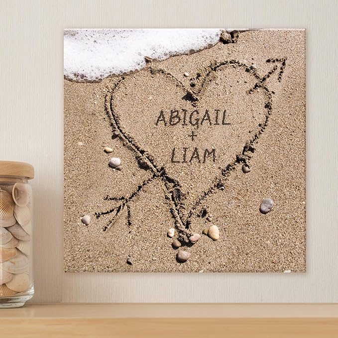 Let's Make Memories Personalized Canvas Wall Art For Couples - Engagement, Wedding, Newlyweds, Anniversary - Home Decor - Heart in Sand - Framed Canvas - 11x11