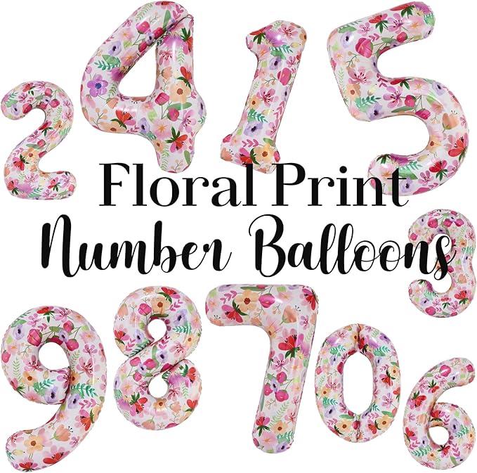 Flower Balloons 40 Inch Floral Number 1 Balloon for 1st Birthday Garden Party Decorations One Year Old Photo Props Foil Number 1