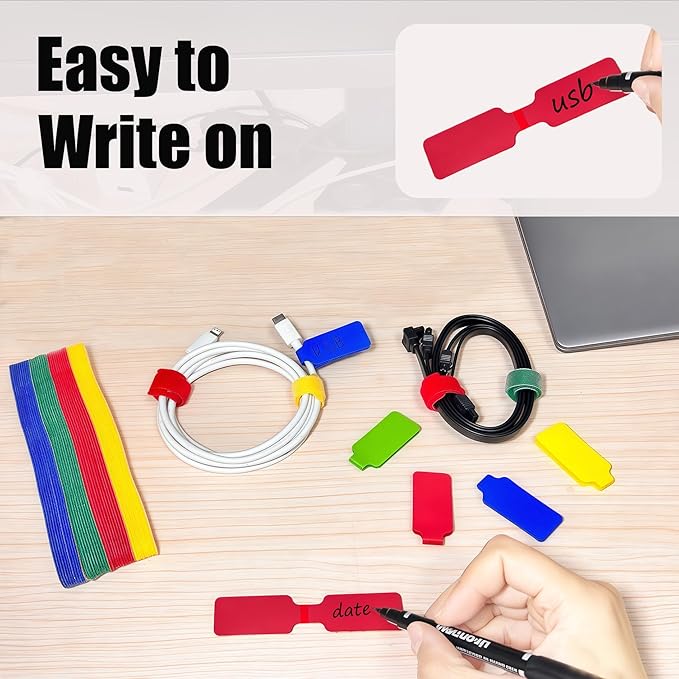 80 Pack Reusable Cable Labels & Cord Organizer Kit - 40 Color-Coded Write-On Wire Tags with Dual-Tip Marker + 40 Ties for Home Office Electronics Management, Cable Tags, Cord Labels, Wire Label