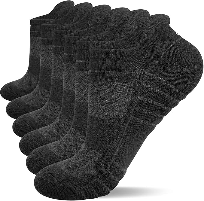 Lapulas Athletic Running Ankle Socks, Low Cut Cushioned Anti-Blister Tab Sports Socks Men Women 6Pairs