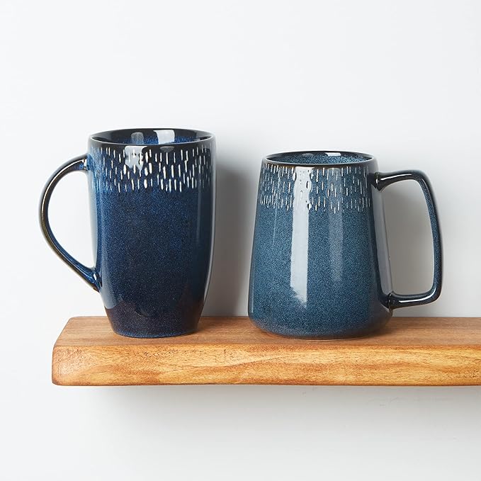 HYTYSKAR 24 OZ Extra Large Ceramic Coffee Mug, Jumbo Coffee Mugs, Big Tea Cups with a Large Handle for Office and Home, Microwave and Dishwasher Safe (24 OZ Star Blue)