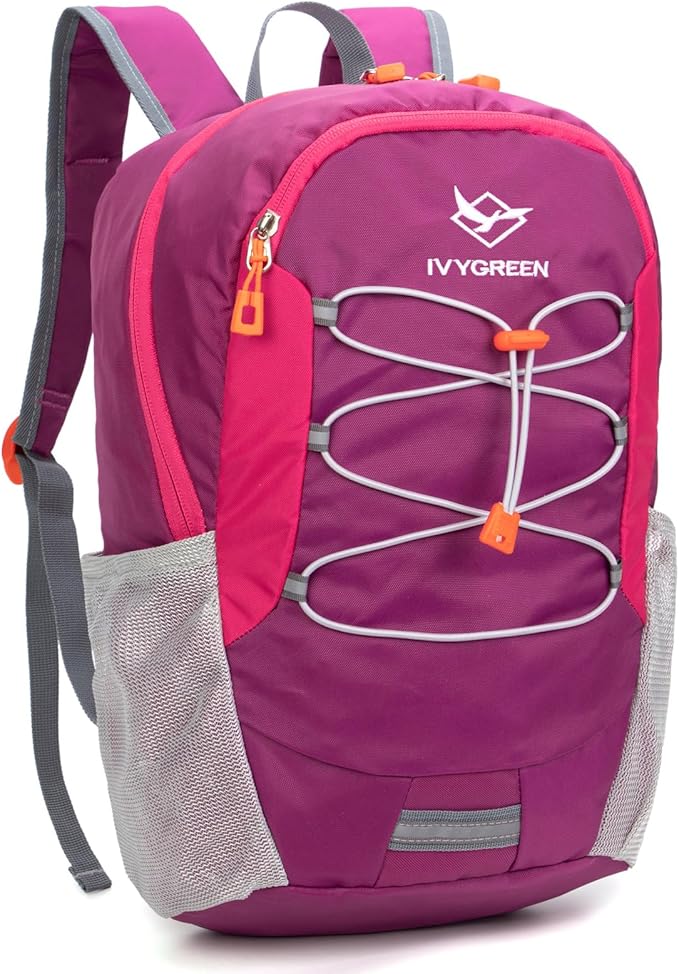IVYGREEN Little Kids Hiking Backpack for Boys or Girls, Small Daypack for Camping or Travel (Purple, Medium)