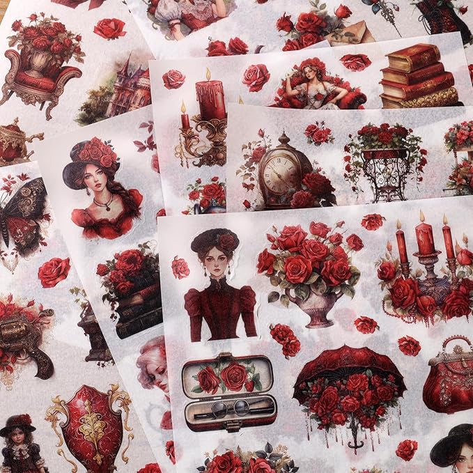 Auguro Vintage Ephemera Sticker 24 Sheets precut 300 washi Stickers Paper Journal Stickers for Adults People Scrapbook Stickers Scrapbooking Supplies