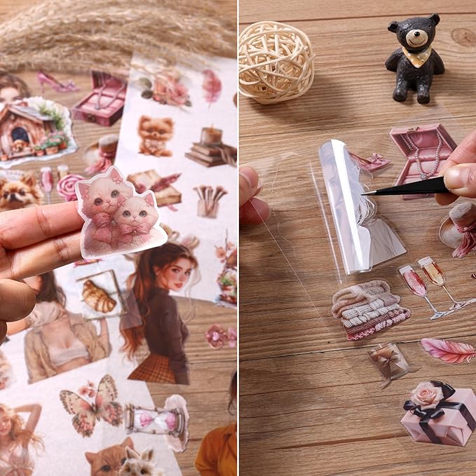 Auguro Scrapbooking Stickers 20 Sheets Pre-Cut 200 washi Stickers PET People Sticker Books for journaling Scrapbook Supplies Transparent Journal Sticker