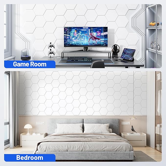 12 Pack Hexagon Acoustic Panels with Self-Adhesive, 12" X 10" X 0.4" Sound Proof Foam Panels for Walls, High Density Soundproof Wall Panels, Sound Dampening Panels for Home Studio Decor Office - White