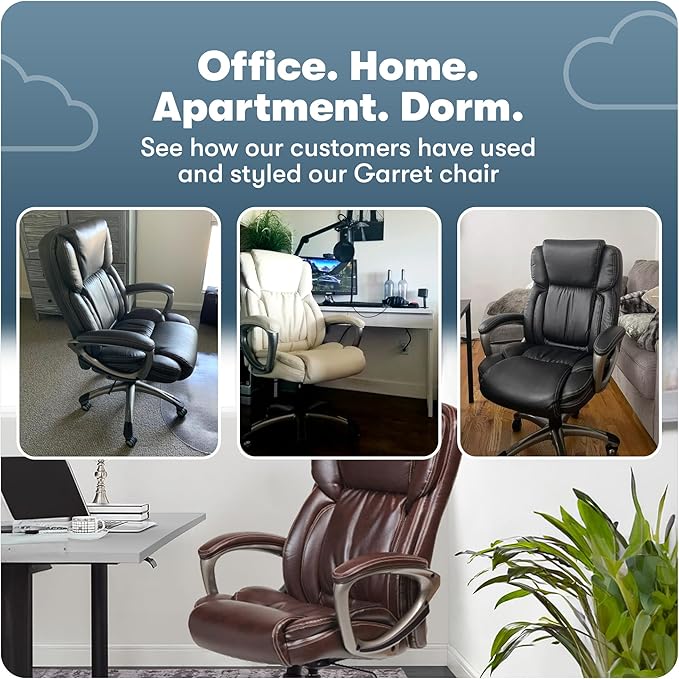 Serta Garret Executive Office Chair, Ergonomic Mid-Back with Lumbar Support, Semi-Plush Cushion and Body Pillows, Padded Armrests, Swivel Base, Bonded Leather, Ivory White