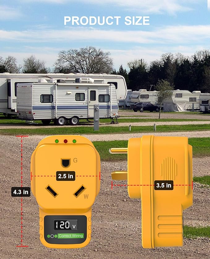 30 Amp RV Surge Protector with Display Screen, Real-Time Voltage Monitor, Circuit Analyzer, 30A Male to Female Plug, 2100 Joules Surge Protection, LED Indicator Lights for Camper & Travel Trailer